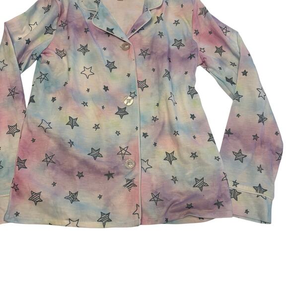 PJ Salvage Blue Purple Tie Dye Star Button Down Pajama Top Medium 10 Nordstrom - Picture 7 of 8
